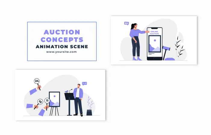 Auction Concept Flat 2D Vector Animation Scene